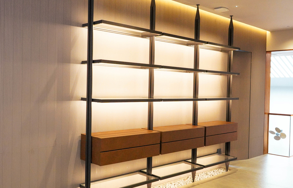 Modern Storage Made Stylish with Pole Shelf Work by Green Interio Fusion