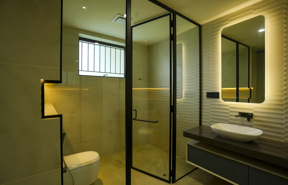 Shower Glass Partition Works by Green Interio Fusion in Kerala bathroom