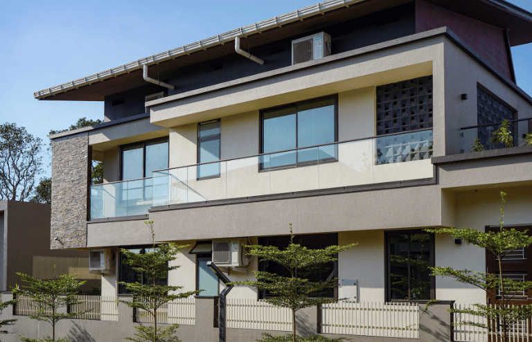 Saint Gobain glass work in Kochi at Kolanchery Nael Villa by Green Interio Fusion